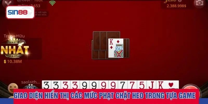 Giao diện hiển thị các mức phạt chặt heo trong tựa game 